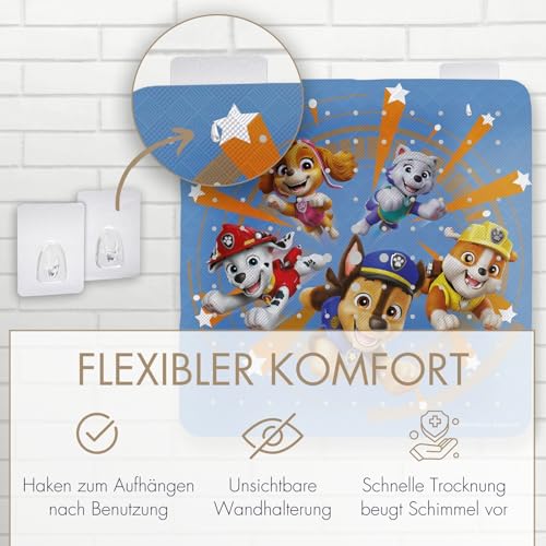 PAW Patrol rutschfeste Duschmatte für Kinder - Anti Schimmel Duscheinlage Fans, antibakteriell, mit Saugnäpfen, Aufhängern und Ablauflöchern, 53x53cm
