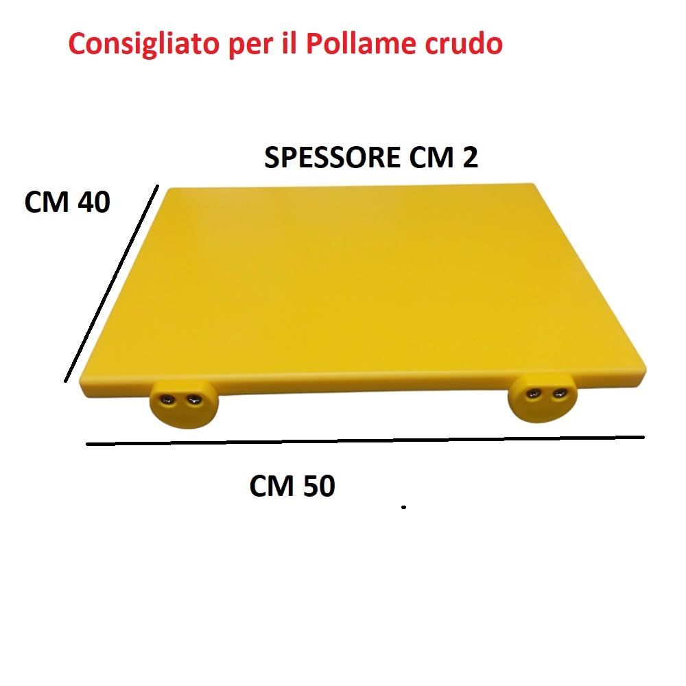 Tagliere Professionale in Polietilene GIALLO CM 50x40x2 cm Certificato HACCP o uso generico consigliato per lavorazione POLLAME CRUDO ANTICONTAMINAZIONE Alimentare ANTIBATTERICO Con Fermi Inox