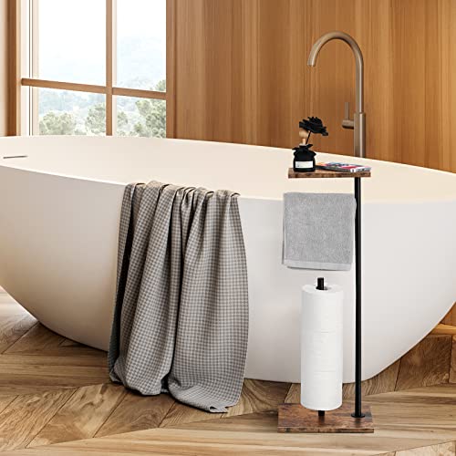 Toilet Paper Holder Stand Toilet Paper Roll Holder With Reserve Free Standing Toilet Tissue Holder Black Toilet Paper Storage Holder With Shelf For Bathroom Holds Wipe, Mobile Phone, Mega Rolls #TOP3