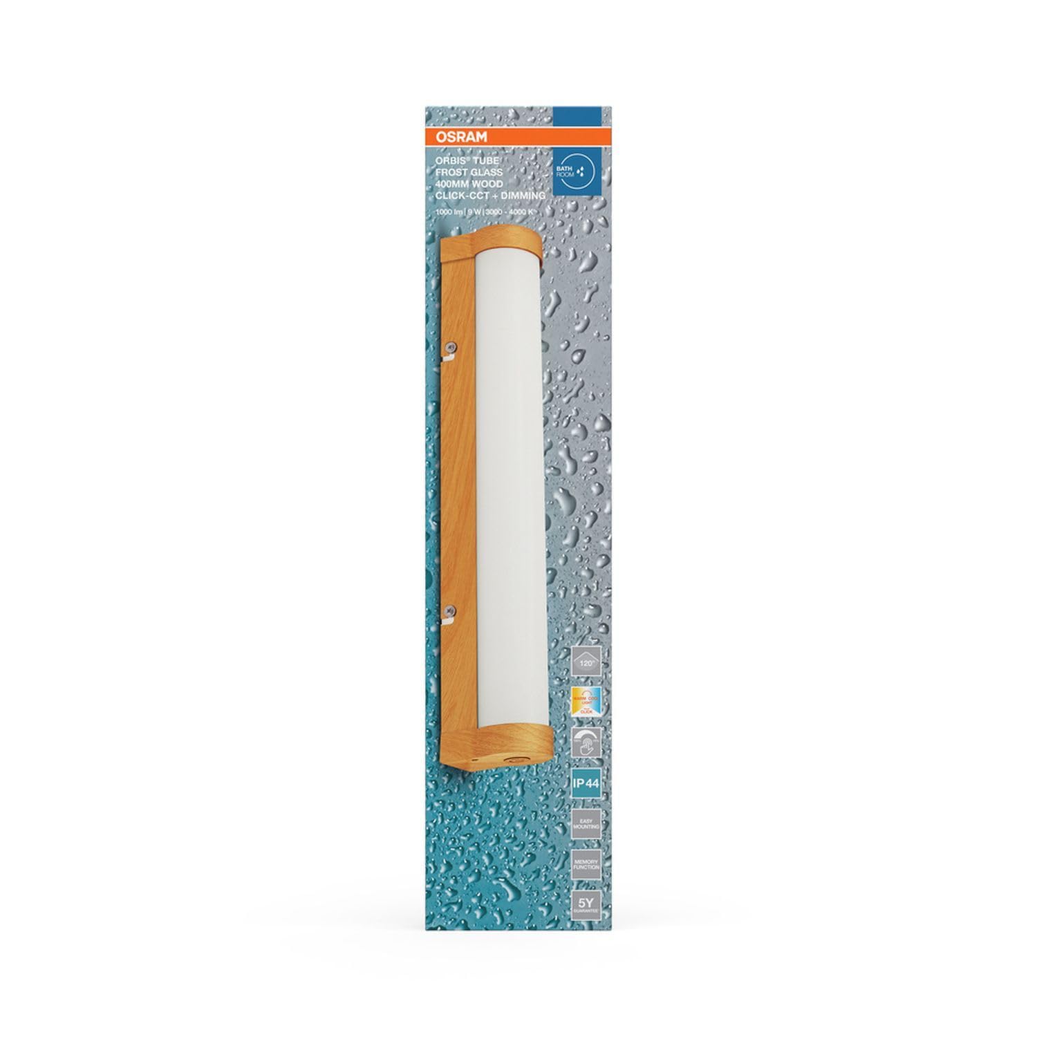 Licht-Erlebnisse LED Wandleuchte Aluminium Metall Holz 3000-4000 K IP44 CCT dimmbar modern gemütlich Bad WC Spiegel L:40 cm Wandlampe Küche