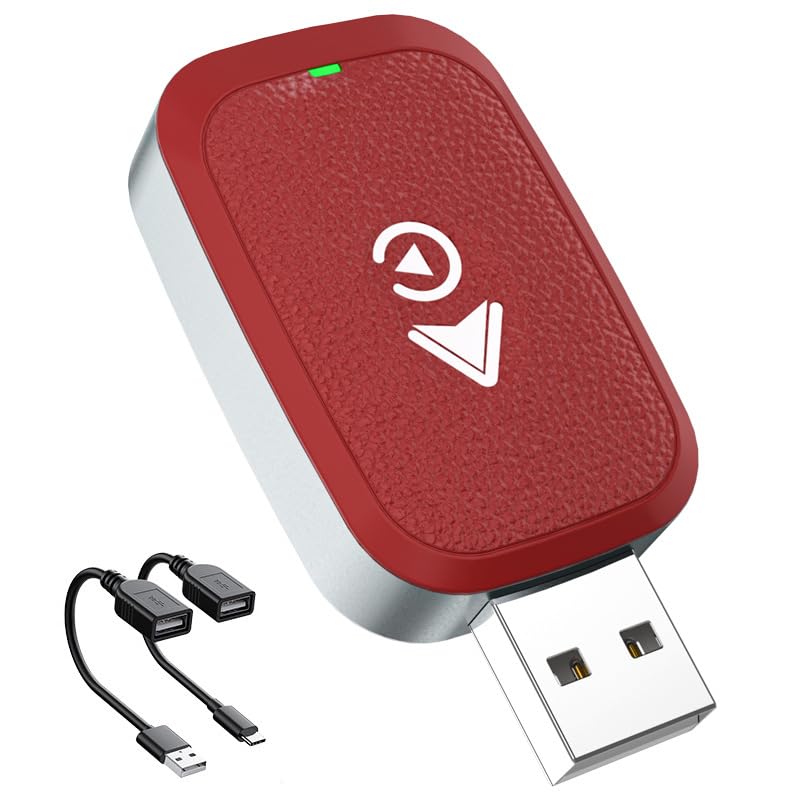 Wireless CarPlay Adapter for Tata Nexon 2017 2018 2019 2020 2021 2022 2023 2024 2025, 2 in 1 CarPlay and Android Auto Adapter, Plug and Play, Fast Connection,Red