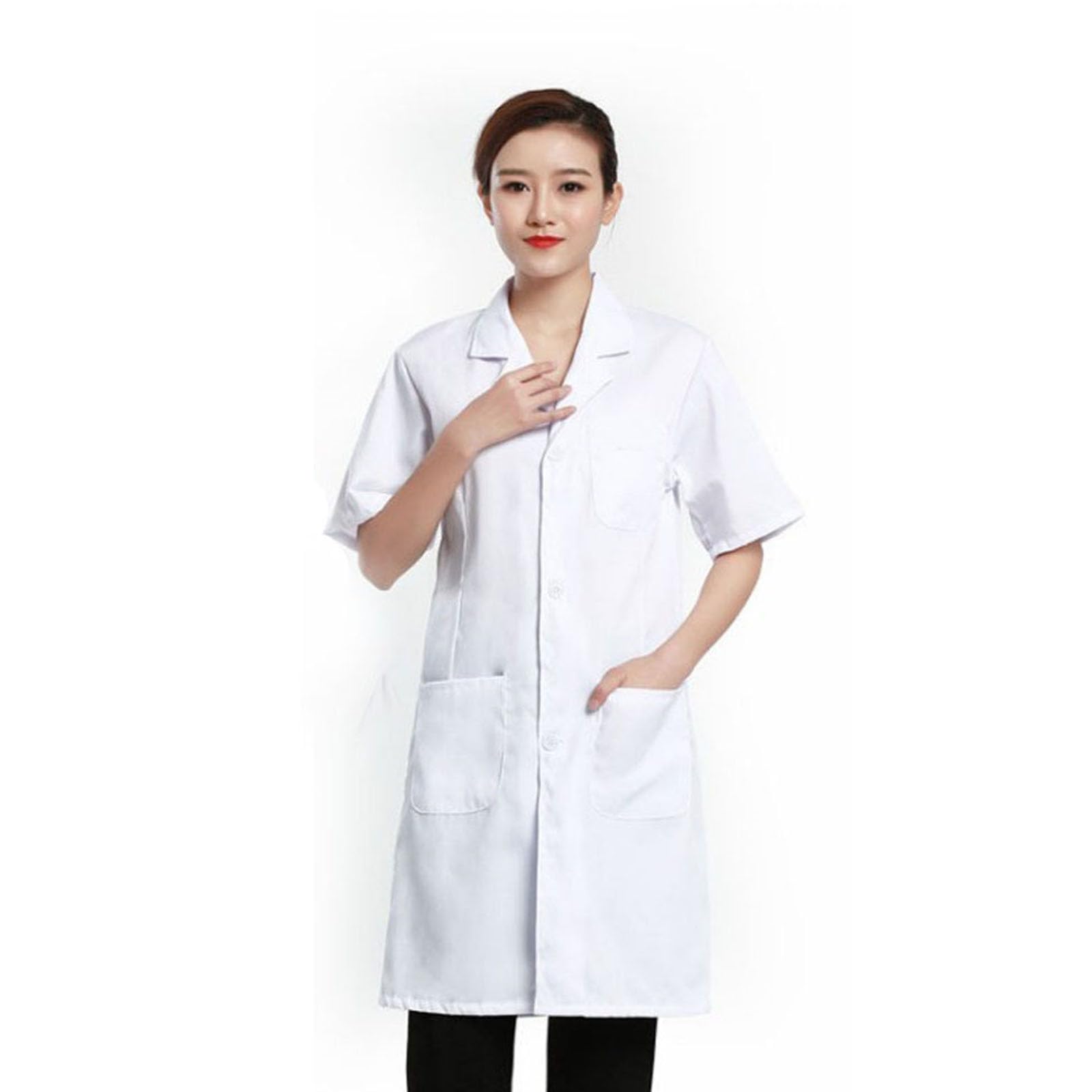 Bata De Laboratorio Blanca Unisex para Enfermera, Bata De Laboratorio con Mangas Cortas, Adecuada para Laboratorios, Salones De Belleza, Farmacias