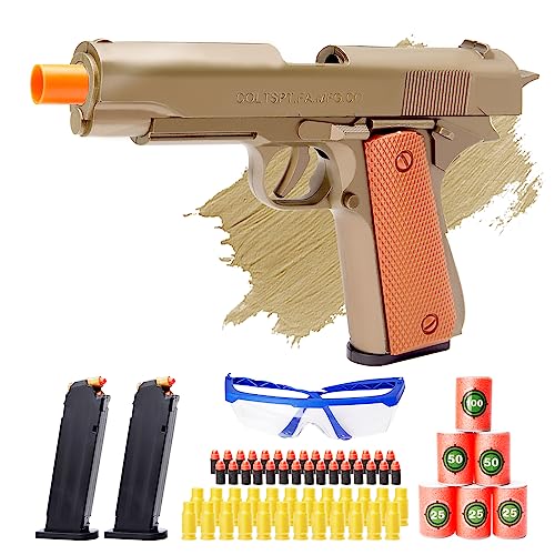 TUKIIE Toy Gun with Soft Bullets, Shell Ejecting Soft Bullet Toy Gun with 2 Magazine, Foam Blaster Gun Outdoor Shooting Games Christmas Birthday Present for Boys Girls Kids 14+ (Brown)
