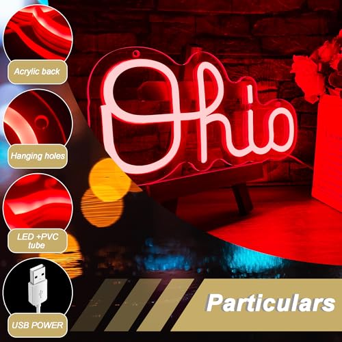 Image of Mutank Ohio Neon Signs for Wall Decor, USB Powered Dimmable Ohio State LED Neon Light, for Home Room Decor Sports Fans Team Wall Decor Club Store Party Man Cave Gifts(12.5 * 6.2 In)