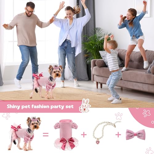 Dog-Christmas-Set-Dress-Girls-Dog-Holiday-Dress-with-Bow-Hair-Clip-and-Pearl-Necklace-for-Middle-and-Little-Girls-Dog-Wedding-Birthday-Party-Pink-L Dog Christmas Set Dress Girls Dog Holiday Dress with Bow Hair Clip and Pearl Necklace for Middle and Little Girls Dog Wedding Birthday Party Pink L