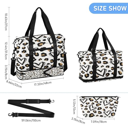 Kigai Love Leopard Travel Duffle Bag for Women & Men Waterproof Sports Tote Gym Bag Shoulder Weekender Overnight Bag Carry on Luggage Bag with Shoe Compartment3