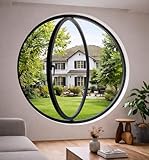 360° Rotating Round Window – Black Aluminum Alloy Frame with Clear Tempered Glass, Waterproof Ventilation Porthole for Bathroom, Bedroom, Living Room (27.5 inch)