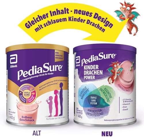 Pediasure Kinder Drachen Power Schoko 400g| leckerer Nahrungsergänzungsshake für Kinder ab 1 Jahr|mit 27 Vitaminen & Mineralien, Protein und triplesure Komplex|Verpackung kann variieren