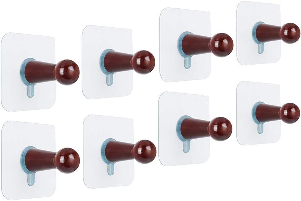 FOTYRIG Self Adhesive Hat Hooks for Wall Natural Handmade Craft Wall Hanger- Bathroom Door Cloest Entryway Wardrobe-8 Pack