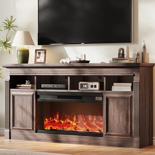 GarveeHome 68" Farmhouse Electric Fireplace TV Stand for TV Up to 75", Entertainment Center with 36'' Fireplace, Console Table TV Cabinet with Open St