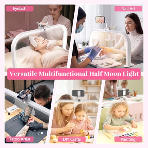 LIONVISON Desktop Halbmondlampe für Nägel: 29 LED Halbmond Wimpern Lampe mit Telefonhalter - 3 Farbmodi für Nageldesigner Einstellbar Halbmondlicht für Nagelstudio Handwerk