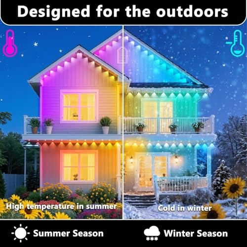 Image of 300FT /90M Permanent Outdoor RGB Lights, IP67 Waterproof Smart Eave Lighting, with App /Remote Control Eaves Light, DIY LED Scenes Modes for House Roof Decor,Party