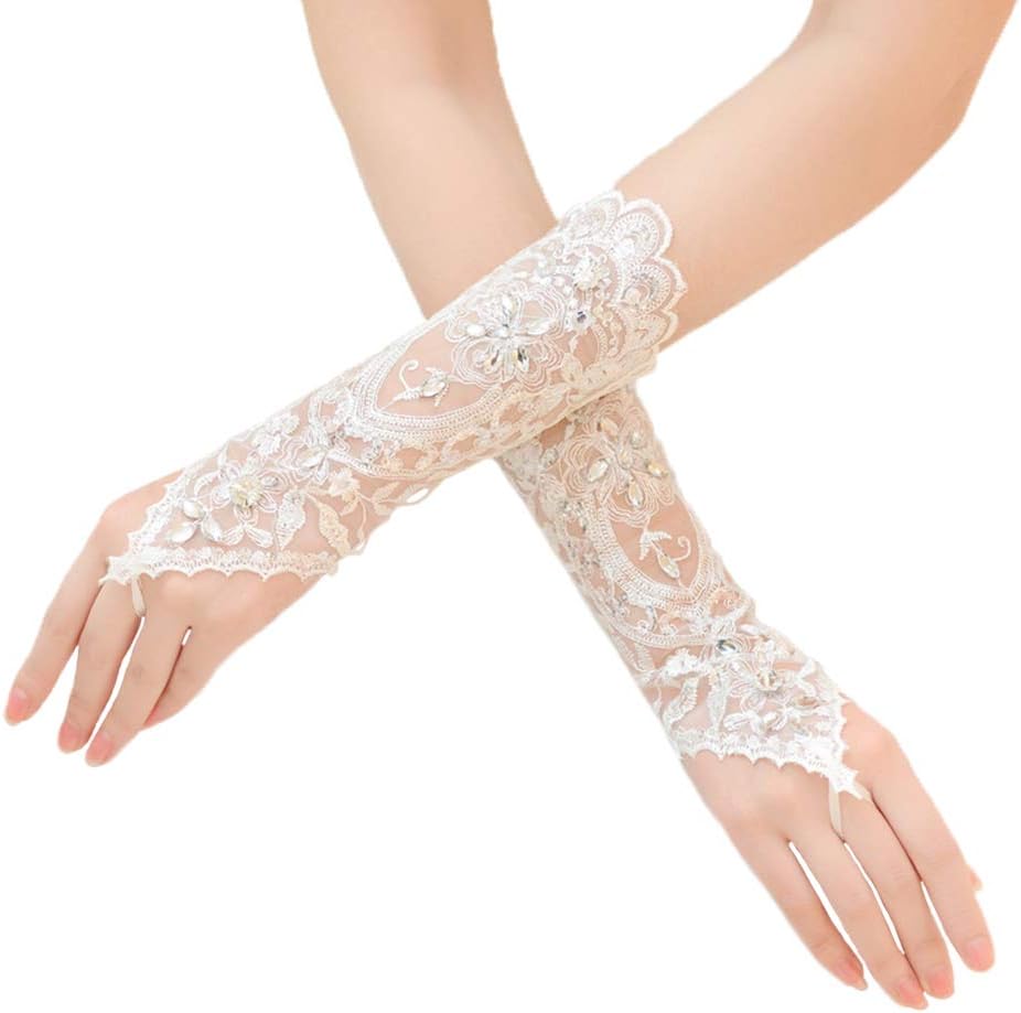Brikuinr Women Lace Gloves Ladies Bride Gloves Bridal Gloves Tulle Gloves Wedding Party Prom