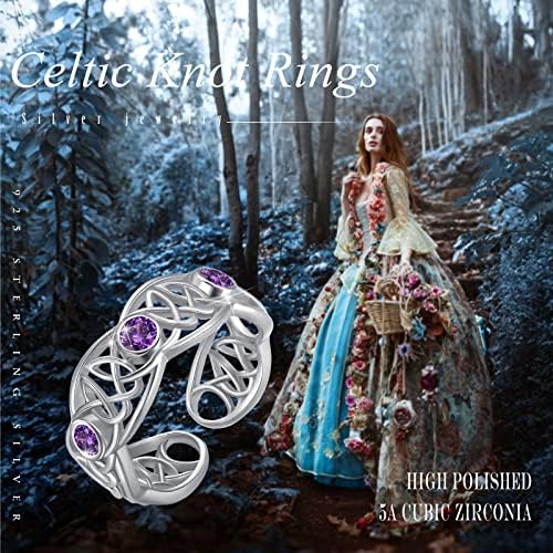 Celtic Knot Amethyst Silver Ring, Good Luck Protection Purple Healing Amethyst Celtic Knot Amulet Ring, 925 Sterling Silver Amethyst Ring, Jewelry Gift For Women Girls