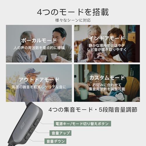 FIIL 集音器 骨伝導 高齢者 音声拡大/BT5.3音楽再生機器【4種類モード&5段階音量調節】オープンイヤー設計 音質強化バージョン 騒音を軽減 簡単操作 室内外兼用 父の日/母の日/敬老の日 商品画像8
