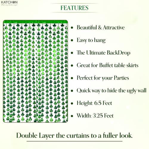 Image of KatchOn, St. Patrick's Day Tinsel Curtains - 6.5X3.28, Pack of 3 | St Patricks Day Decorations, Tinsel Backdrop, Green Shamrock for Photo Booth Props Backdrop, Stage Decorations, Irish Party Decor
