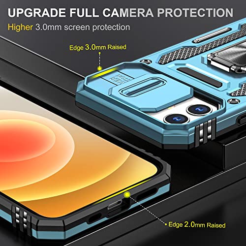 Image of Polycarbonate Slide Camera Cover with Ring Holder Mobile Phone Back Cover for iPhone 11 (Blue)