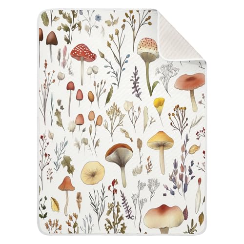 Image of Wild Weeds Mushrooms Baby Swaddle Blanket for Boys and Girls, Muslin Baby Receiving Swaddle Blanket, Soft Cotton Nursery Swaddling Blankets for Newborn Toddler Infant