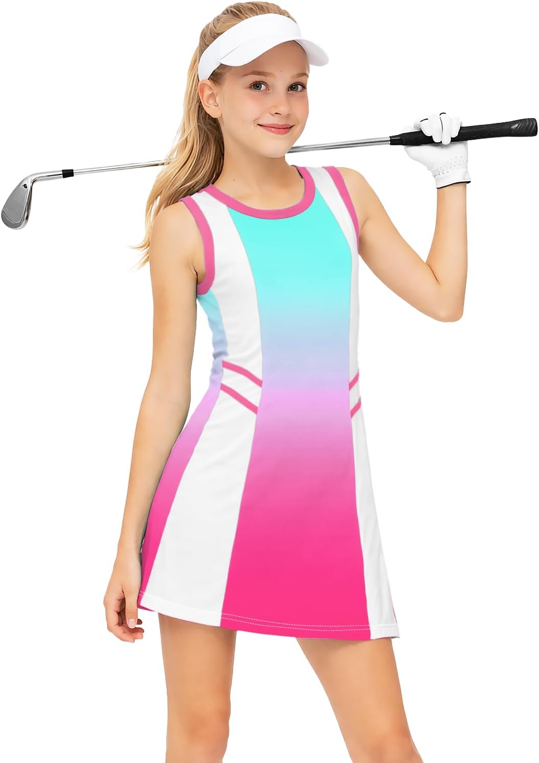 AOBUTE Girls Tennis Outfit 2 Piece Set Sportswear Tank Dress and Shorts 4-12Y