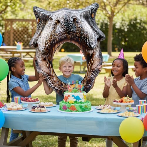 Image of Colingmill Dino Themed Photo Backdrop 59 inch Dinosaur Head Photos Frame Inflatable Balloon Decorations Hanging Dinosaur Photo Booth Props for Dino Party Decorations Jungle Safari Birthday Party Supplies