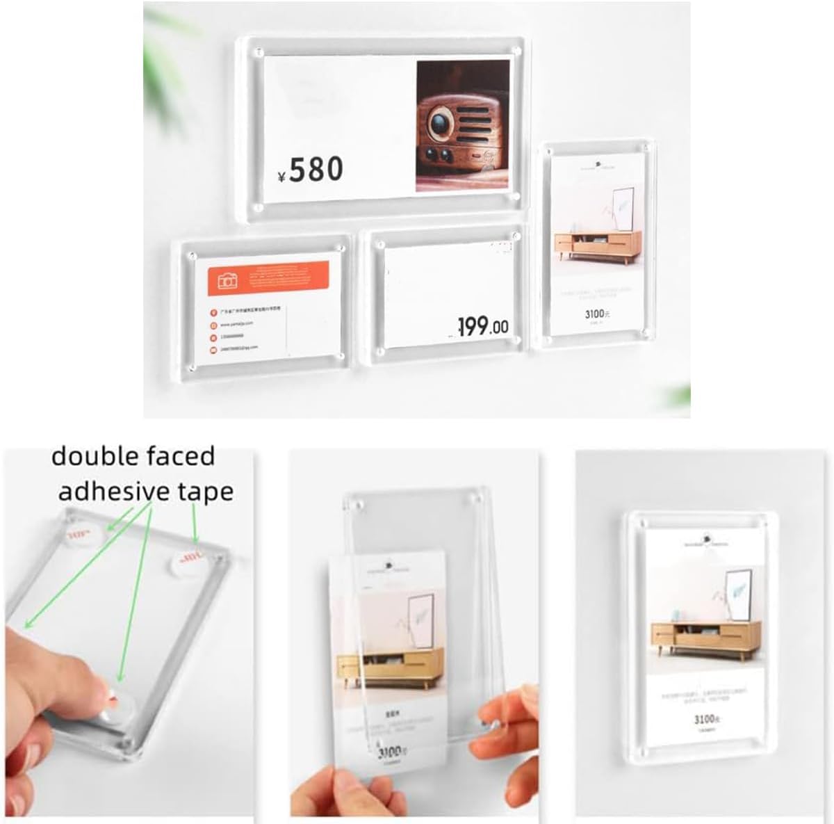 Acrylic Photo Frame, Double Sided Picture Frame with Magnetic, Clear Frameless Desktop Photo Block,70x100mm