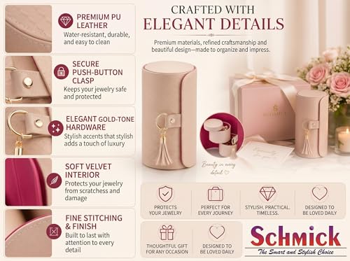 Image of Portable Travel Jewellery Box for Women & Girls - 3-Layer Compact Organizer Roll for Rings, Earrings, Necklaces & Bracelets (Baby Pink)