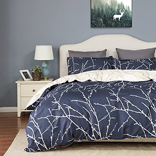Bedsure Printed Duvet Cover Set King Size Navy/Beige - Pattern Comforter Cover with Zipper Closure 3 Pieces (1 Duvet Cover + 2 Pillow Shams, 104x90 inches)