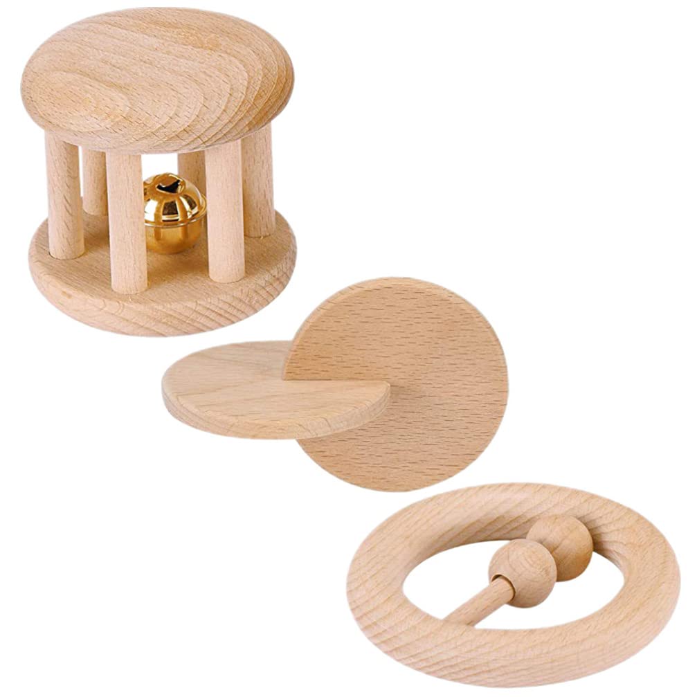 NUOBESTY Sonajeros de Madera para Bebés 3 Uds. Campanas de Sonajero Anillos para Mordedor de Bebé Juguete para Sacudir Juguete de Agarre Montessori para Baby Shower Niño Pequeño