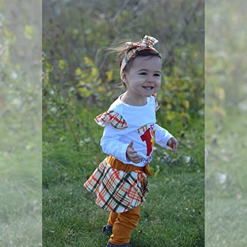 HINTINA Infant Baby Girl My First Thanksgiving Outfits Turkey Print Romper Long Pants Headband Clothes Set3