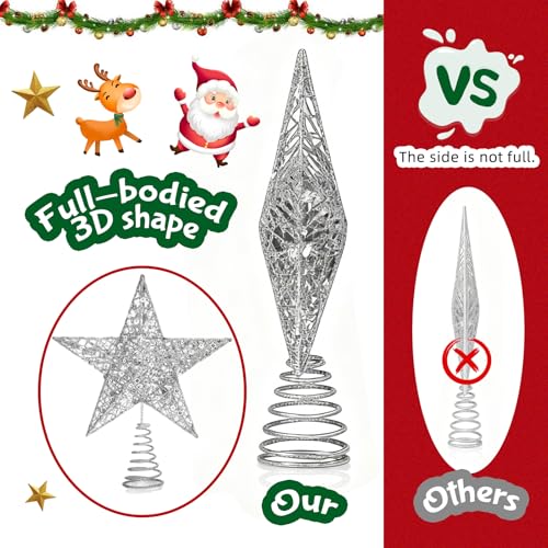 NOCHME Weihnachtsbaumspitze Stern,15 Cm Breit Extra Tief 3d-Glitzernde Christbaumspitze Weihnachten Dekoration Ornament Für Feiertage, Weihnachtsbaum, Silber