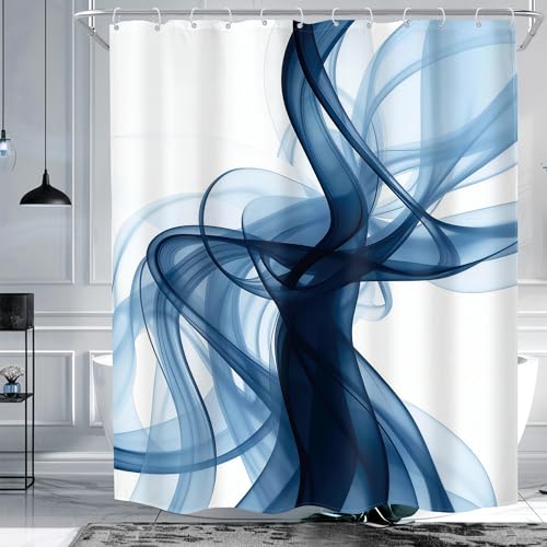 MESHELLY Ombre Blue Minimalist Line Shower Curtain 60Wx72H Modern Abstract