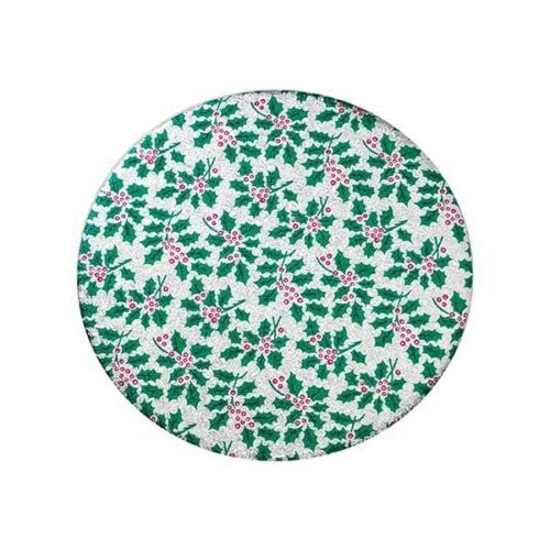 Vision4ever Xmas Treats Christmas Round Cake Board 6" - 10 inch Green Holly 3MM Thick Useful for Cake Decoration