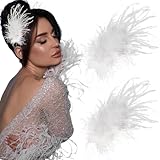 オーストリッチフェザーヘアクリップ2個 バレエスタイル 白鳥の羽 ヘアピン アクセサリー レディース ガールズ ハロウィン パーティー 花嫁 ウェディング ヘッドピース (白)