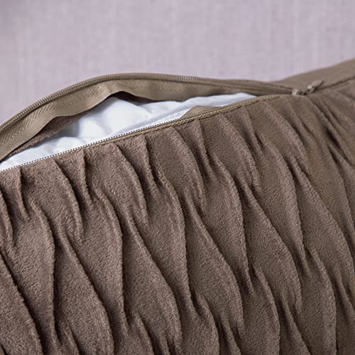 Madizz Pack of 2 Super Soft Velvet Decorative Cushion Covers with Texture Luxury Style Throw Pillow Cases Pillow Shell for Sofa Bedroom Square Brown 22x22 inch - Image 4