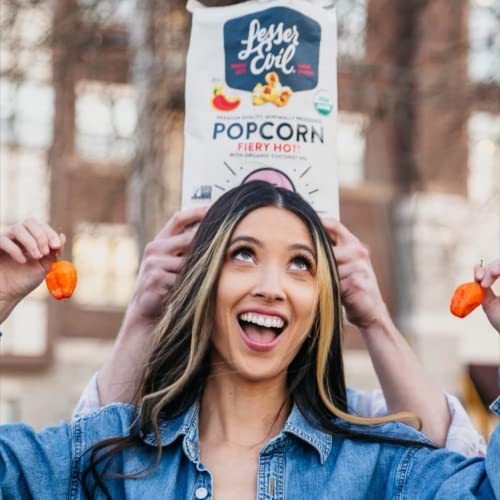 Image of LesserEvil Fiery Hot Organic Popcorn, Premium Quality, Minimally Processed, No Vegetable Oil, 4.6 Oz, Pack of 12