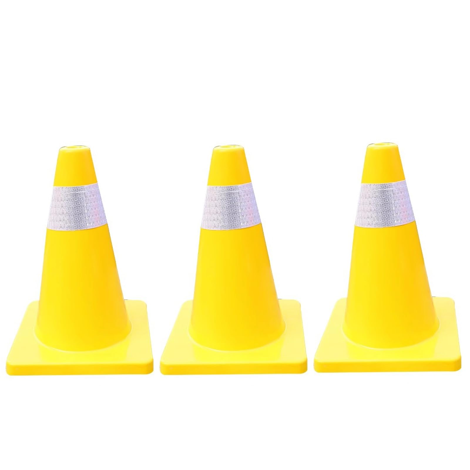 Conos de Señalización Vial Pack de 3, Conos de Tráfico Apilables de PVC Alta Visibilidad con Banda Reflectante Resistentes a la Intemperie para Obras Viales(Yellow,30cm/12in)