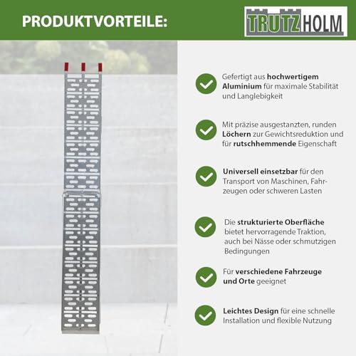 TRUTZHOLM Auffahrrampe klappbar 228 cm Tragkraft 340 kg Aluminium Rampe Faltbare Alu Verladerampen ATV Quad (1 x Rampe grau)
