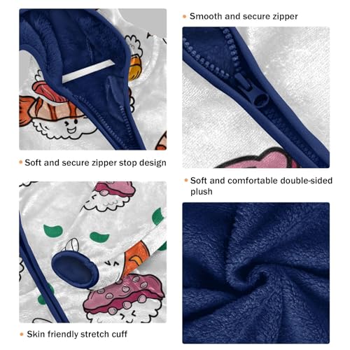 Japanese Food Pattern Girls Fleece Jacket Girls Fall Jacket Girls Zip Up Hoodie Girls Sherpa Jacket 2-10T3