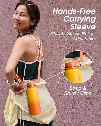 Image of Coolflask 32 oz Water Bottle Insulated Stainless Steel with Strap