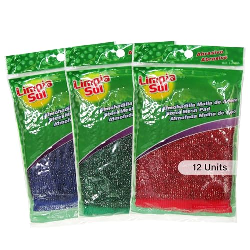 Image of | Pack 12 Steel Mesh Pad | Stainless Steel Wool Scrub - Sponge Apartment Essentials | Cleaning Supplies Sponges Kitchen