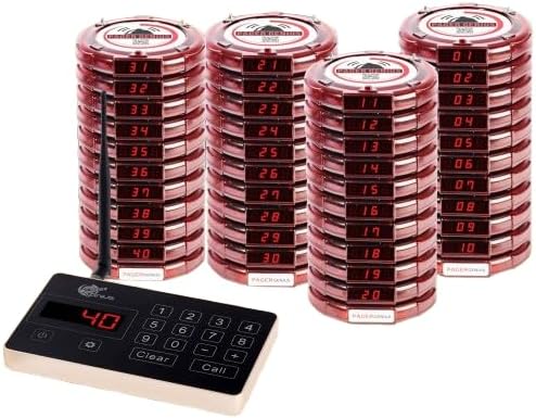 Complete 40 Restaurant Wireless Pager System *40 Table Guest Pagers/Buzzers - Zero Monthly Fees with USA Customer Support and Warranty - Page Smart