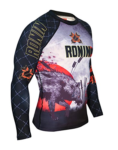 Ronin Base Layer Long Sleeve Shirt - Rash Guard Shirt for MMA, BJJ, Sports - Thermal Top - Lone Wolf Design - Durable & Comfy2