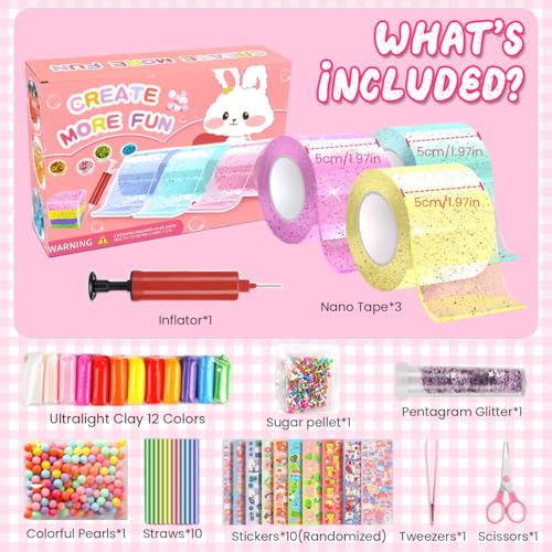 Image of Zibuyu DIY Nano Tape Bubble Clay Craft Kit for Kids - Creative DIY Puffy Confetti Tape Art Set for Children, Squishy Making Maker Kit with 3D Bubble Creation Tools and Colorful Decorations
