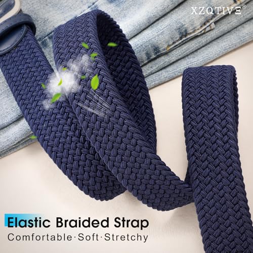 XZQTIVE Women Elastic Braided Belt with Silver Buckle, Woven Stretch Fabric2