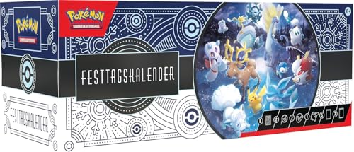 Pokemon Festtagskalender 2023 Adventskalender (Booster Münzen Sticker & Karten) DEUTSCH + BB-Toy-Trades Toploader