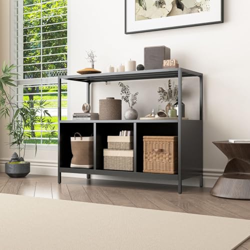 Coemo Sideboard Chicago Schwarz - Kommode für Wohnzimmer aus Metall - 3 Fächer mit 2 Regalteilen, Vitrine für Bücher und Deko - Industrial Sideboard