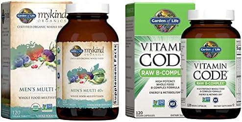 Garden of Life mykind Organics Whole Food Multivitamin for Men 40+, 120 Tablets & Raw B Complex - Vitamin Code - 120 Vegan Capsules