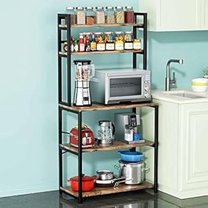 Denkee Kitchen Bakers Rack, Industrial 5-Tier Microwave Oven Stand, Freestanding Utility Storage Shelf, Workstation Organizer, Coffee Bar Station (31.5 L x 15.75 W x 63 H, Rustic Brown)