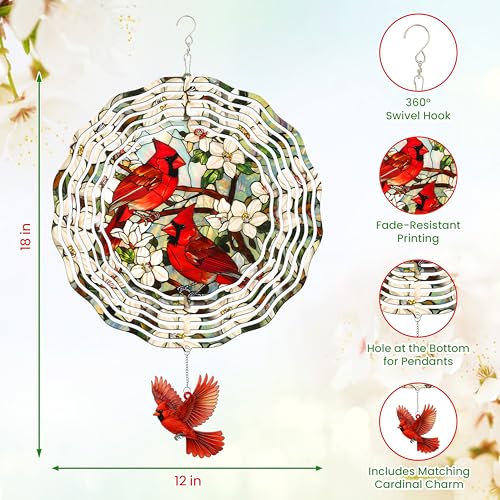 Image of FLAGWIX Cardinal Wind Spinner, 12 in Stainless Steel Garden Decor