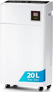 Nyxi 20L Per Day Dehumidifier, Powerful Moisture Removal for Large Room & Basement with Digital Humidity Sensor, Ultra Quite, XL, Dry Laundry, Continuous Drainage, Removes Condensation, Humidity, Damp
